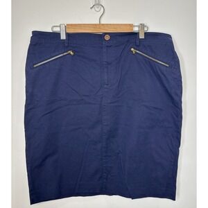 Vintage Ralph Lauren Skirt 16 Blue Pencil Zip Pocket Career Office Business Knee